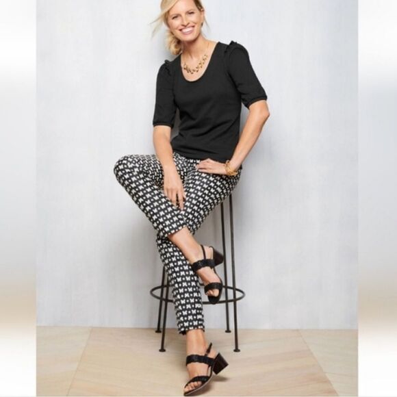 Talbots Hampshire Ankle Pant in Black with White Butterflies NEW - Picture 2 of 16